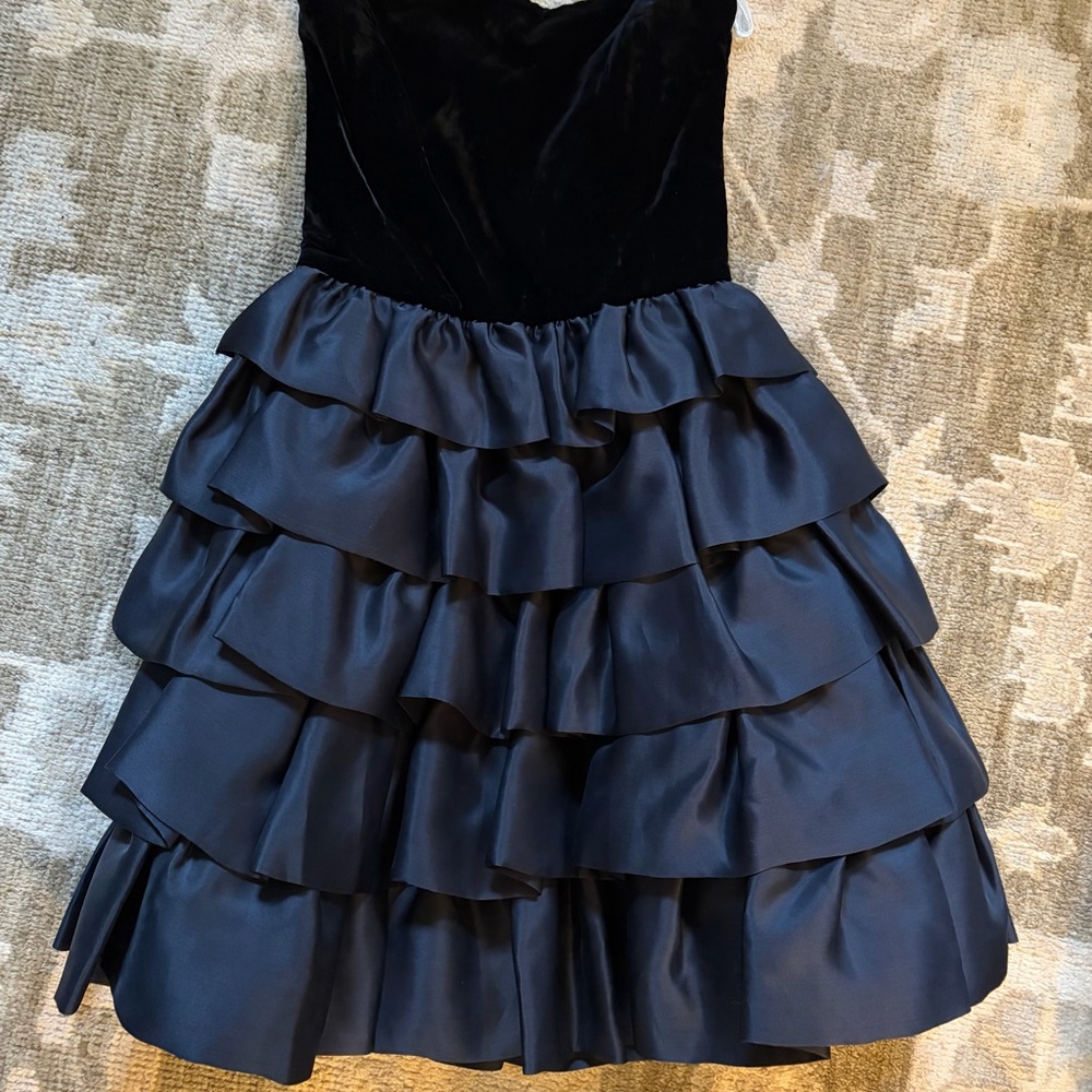 Escada Black Ruffled strapless velvet bodice Dress